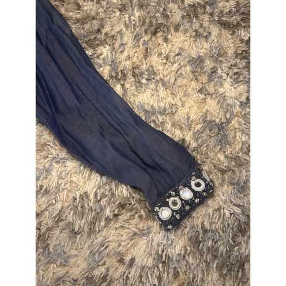 Boston Proper Beaded Denim Dress Beaded Detail Cowgirl Chic Concert Festival 8 - Picture 5 of 10